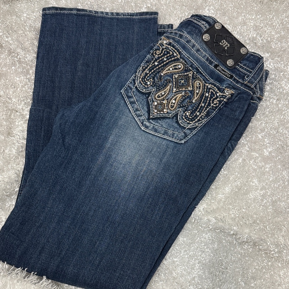 Miss Me Women's Boot Cut Jeans - Dark Blue with Silver Accents